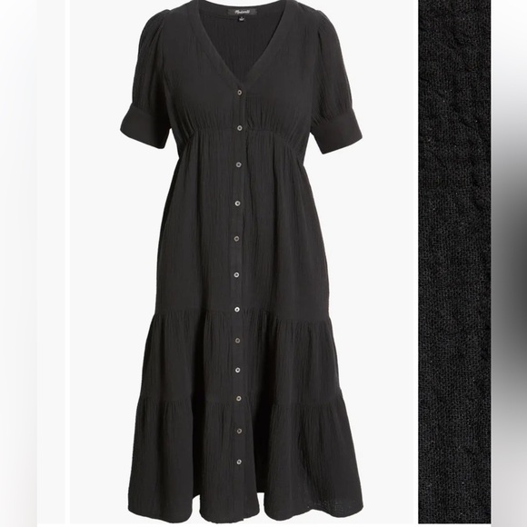Madewell Lightspun Tiered Button Front Midi Dress - Picture 4 of 9